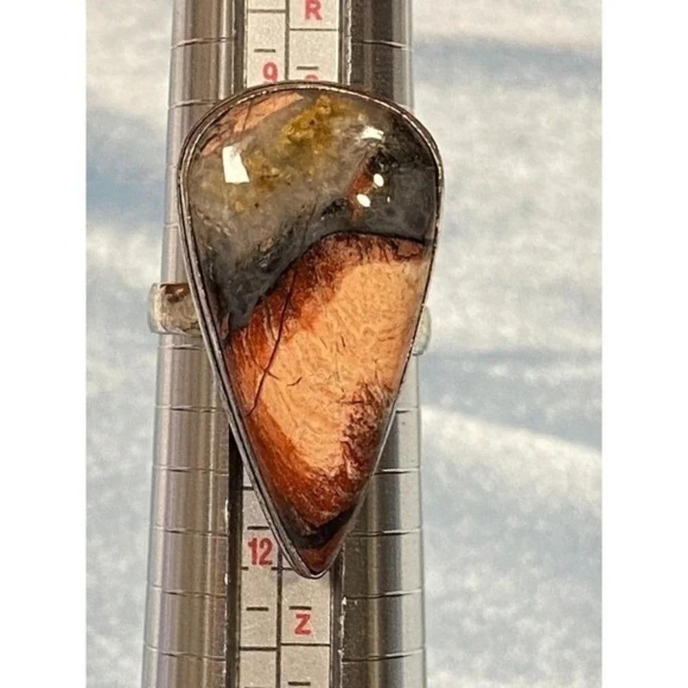 Artisan Red Jasper Natural Stone Ring and Pendant Set‎ Silver Plated Teardrop